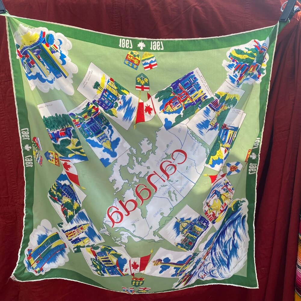 Vintage 1967 Canada Centennial Souvenir Scarf | Hand Printed Hand Rolled - Picture 10 of 13